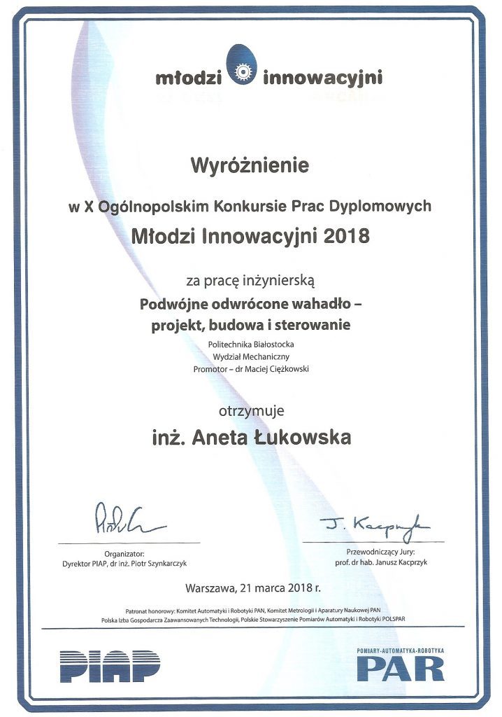 Wyróżnienie w X ogólnopolskim konkursie prac dyplomowych