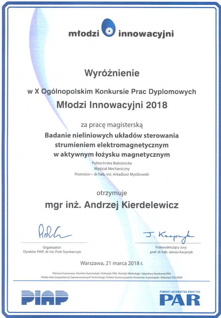 Wyróżnienie w X ogólnopolskim konkursie prac dyplomowych