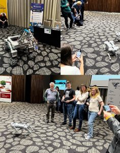 kolaż zdjęć pokazujących roboty podczas wystawy w banku
