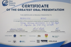 2024 09 05 Certyfikat uzyskany podczas International Young Researchers Conference 